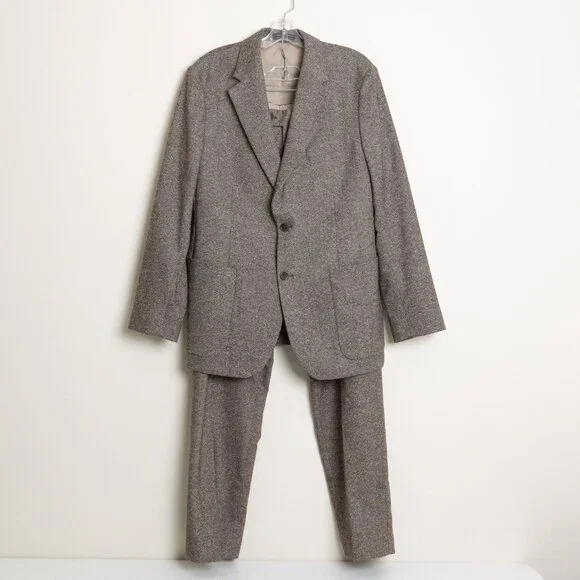 Banana Republic Italian Tweed Brown Suit 2pcs Jacket 42R Pants 36R - Picture 2 of 16